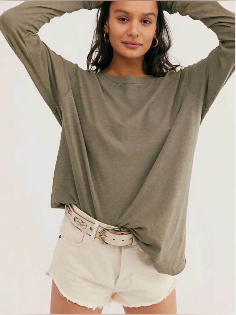 Free People We the Free Thumbhole Oversized Arden Tee Shirt Army Green